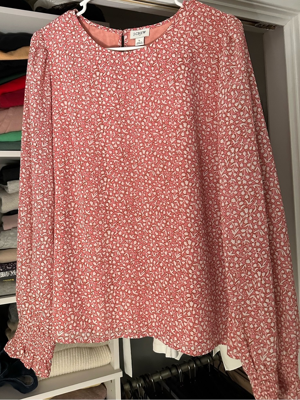 J. Crew Rose Pink and White Floral Long-Sleeve Blouse